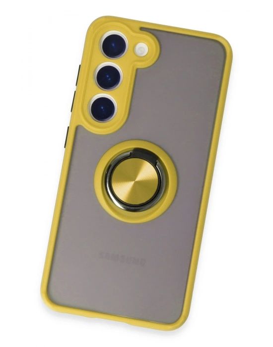 Newface Samsung Galaxy S23 Kılıf Montreal Yüzüklü Silikon Kapak - Sarı