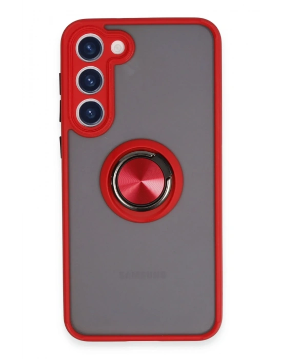 Newface Samsung Galaxy S23 Plus Kılıf Montreal Yüzüklü Silikon Kapak - Kırmızı