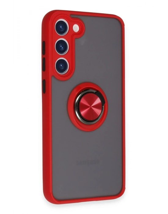 Newface Samsung Galaxy S23 Plus Kılıf Montreal Yüzüklü Silikon Kapak - Kırmızı