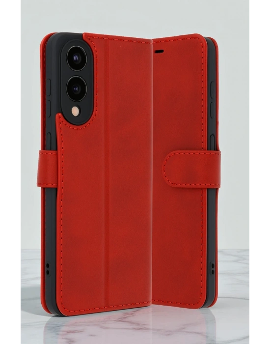 Newface Samsung Galaxy S25 Edge Trend S Plus Kapaklı Kılıf - Kırmızı