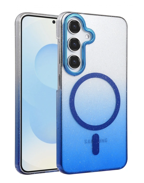 Newface Samsung Galaxy S25 Glossy Magsafe Kapak - Mavi