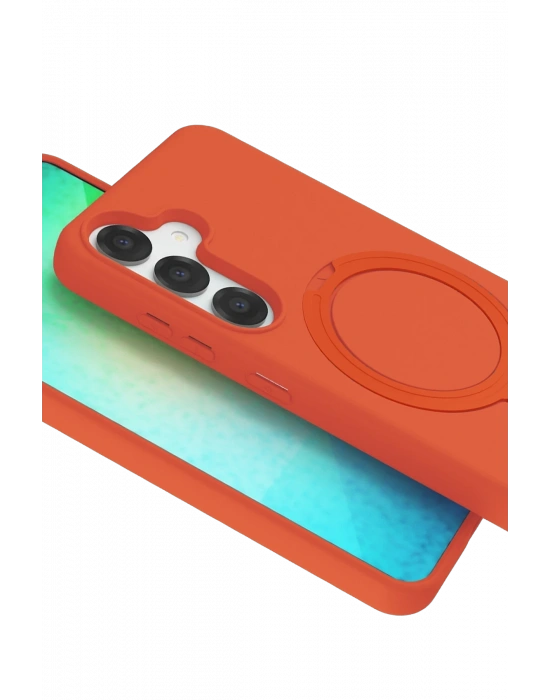 Newface Samsung Galaxy S25 Regal Magsafe Standlı Kapak - Turuncu