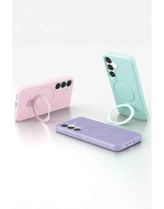 Newface Samsung Galaxy S25 Regal Magsafe Standlı Kapak - Turuncu