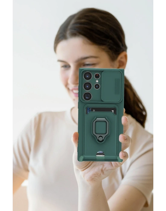 Newface Samsung Galaxy S25 Ultra Kılıf Zuma Kartvizitli Yüzüklü Silikon - Yeşil