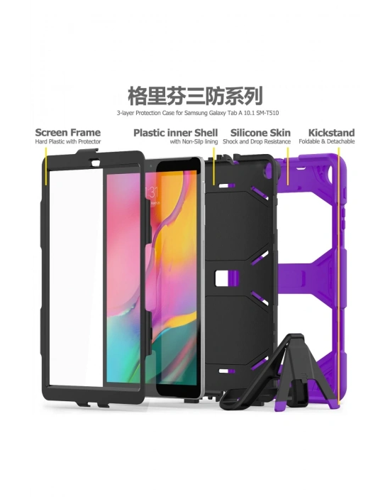 Newface Samsung Galaxy T510 Tab A 10.1 Kılıf Griffin Tablet Kapak - Mor