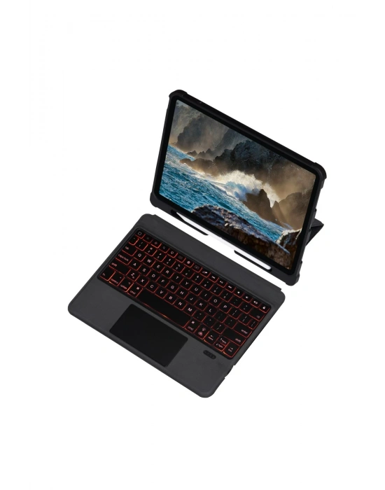 Newface T5209D iPad Pro 12.9 (2021) Kılıf İnter Ledli Klavyeli Tablet Kılıfı - Siyah
