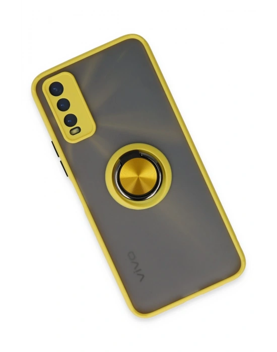 Newface Vivo Y11S Kılıf Montreal Yüzüklü Silikon Kapak - Sarı