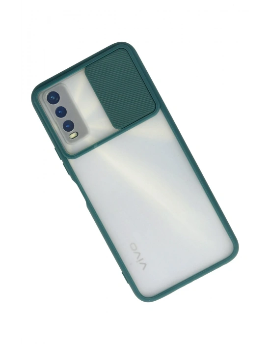 Newface Vivo Y11S Kılıf Palm Buzlu Kamera Sürgülü Silikon - Yeşil