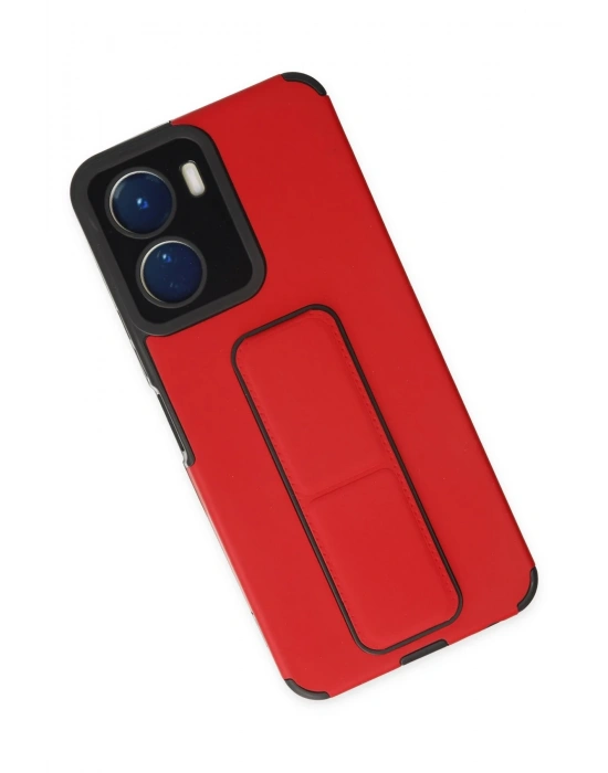 Newface Vivo Y16 Kılıf Mega Standlı Silikon - Kırmızı