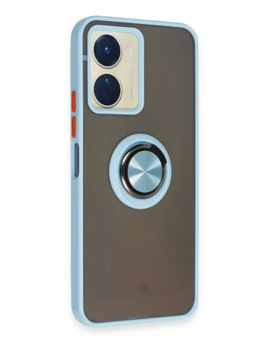 Newface Vivo Y16 Kılıf Montreal Yüzüklü Silikon Kapak - Buz Mavi