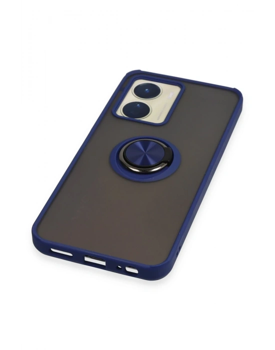 Newface Vivo Y16 Kılıf Montreal Yüzüklü Silikon Kapak - Lacivert