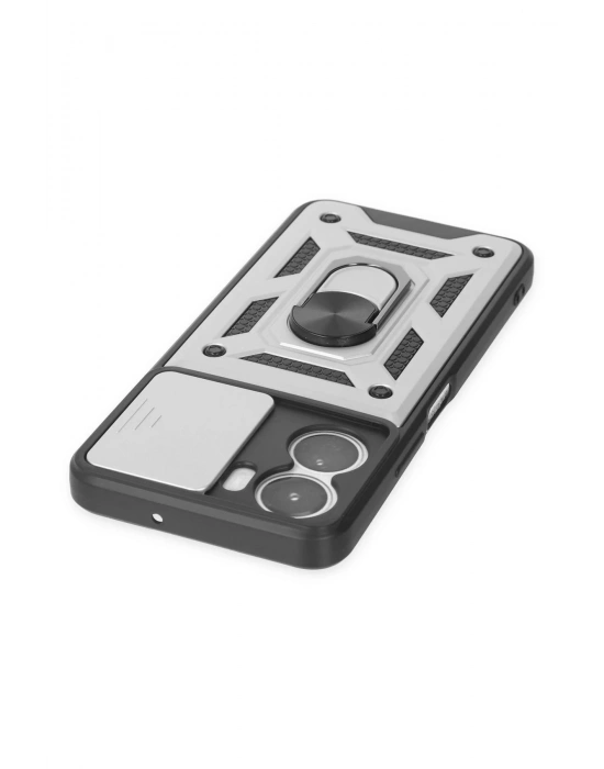 Newface Vivo Y16 Kılıf Pars Lens Yüzüklü Silikon - Gümüş