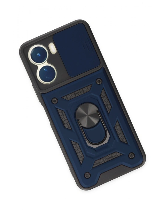 Newface Vivo Y16 Kılıf Pars Lens Yüzüklü Silikon - Lacivert