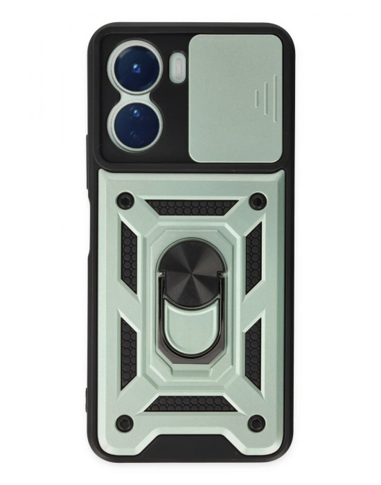 Newface Vivo Y16 Kılıf Pars Lens Yüzüklü Silikon - Yeşil