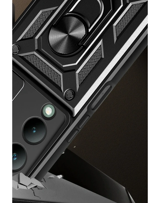 Newface Vivo Y17S Kılıf Pars Lens Yüzüklü Silikon - Gümüş