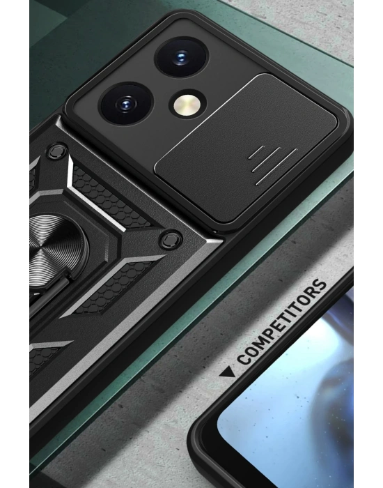 Newface Vivo Y27 Kılıf Pars Lens Yüzüklü Silikon - Siyah