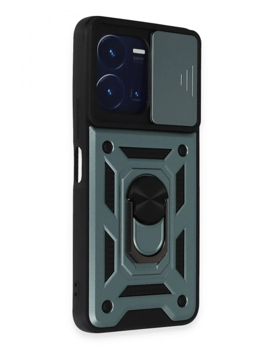 Newface Vivo Y35 Kılıf Pars Lens Yüzüklü Silikon - Yeşil