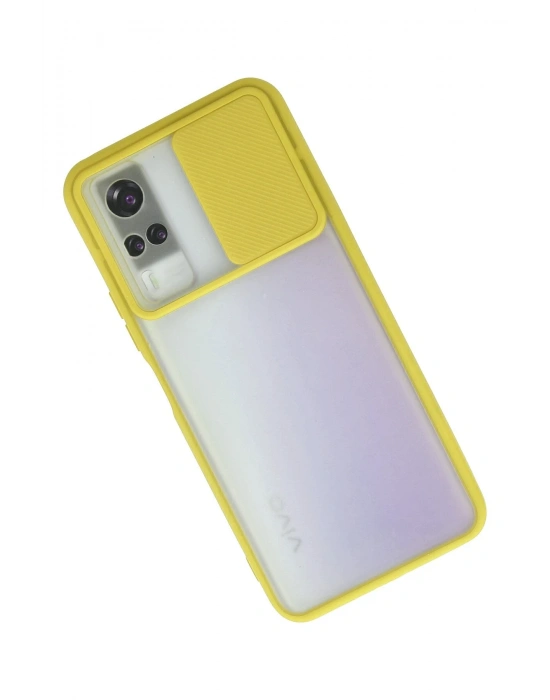 Newface Vivo Y53S Kılıf Palm Buzlu Kamera Sürgülü Silikon - Sarı