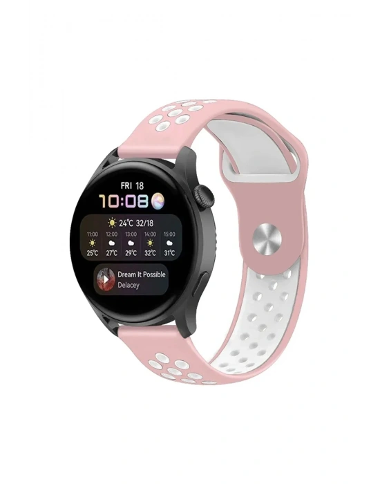 Newface Watch 22mm Spor Delikli Kordon - Pembe-Beyaz