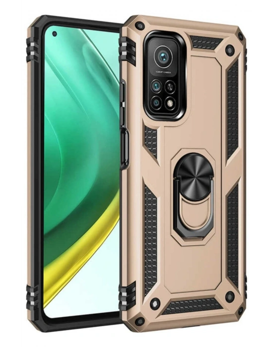 Newface Xiaomi Mi 10T Pro Kılıf Sofya Yüzüklü Silikon Kapak - Gold