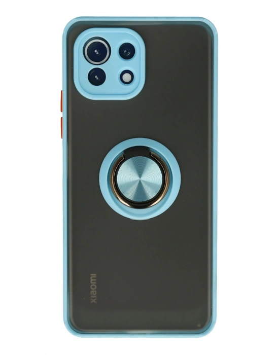 Newface Xiaomi Mİ 11 Lite Kılıf Montreal Yüzüklü Silikon Kapak - Buz Mavi