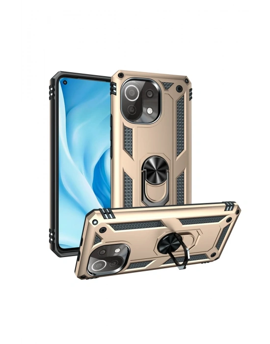 Newface Xiaomi Mİ 11 Lite Kılıf Sofya Yüzüklü Silikon Kapak - Gold