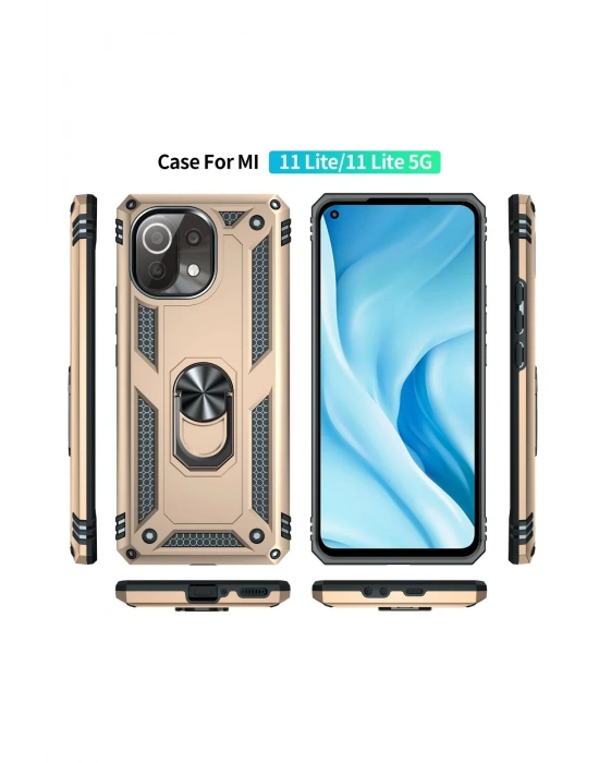 Newface Xiaomi Mİ 11 Lite Kılıf Sofya Yüzüklü Silikon Kapak - Gold