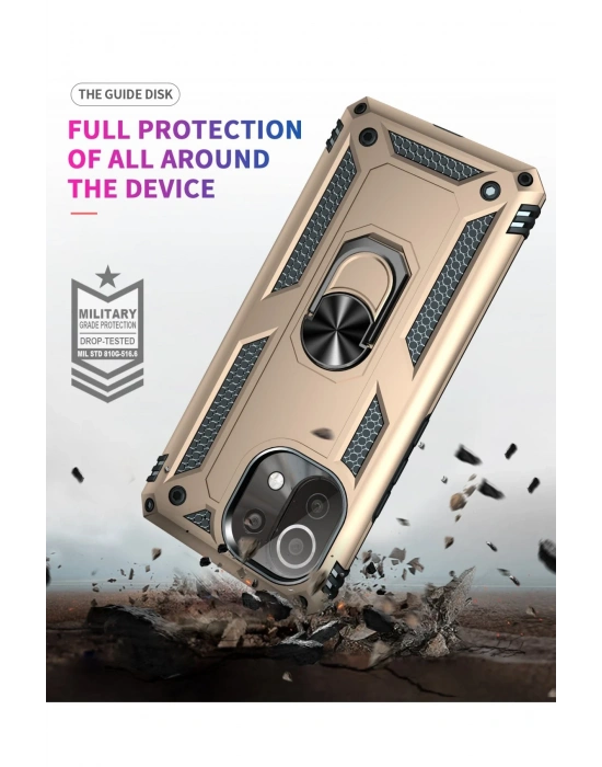 Newface Xiaomi Mİ 11 Lite Kılıf Sofya Yüzüklü Silikon Kapak - Gold