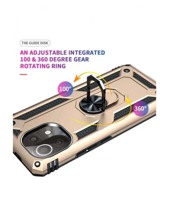 Newface Xiaomi Mİ 11 Lite Kılıf Sofya Yüzüklü Silikon Kapak - Gold