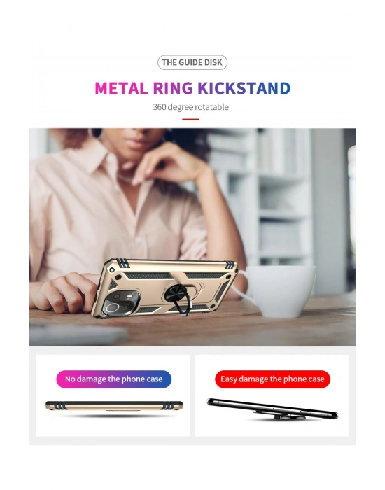 Newface Xiaomi Mİ 11 Lite Kılıf Sofya Yüzüklü Silikon Kapak - Gold