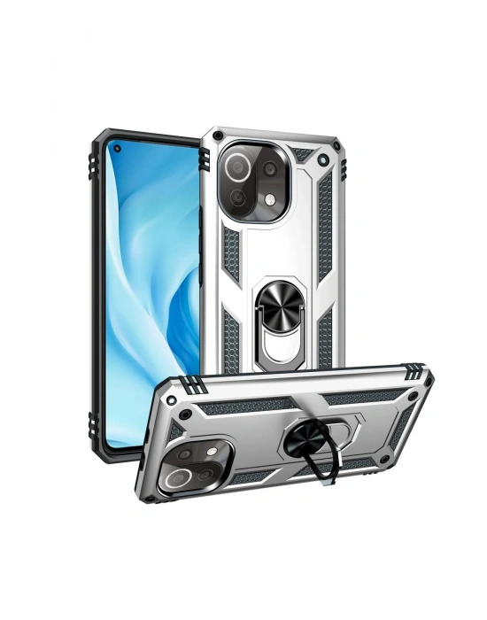 Newface Xiaomi Mİ 11 Lite Kılıf Sofya Yüzüklü Silikon Kapak - Gümüş