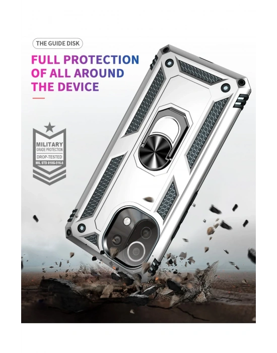 Newface Xiaomi Mİ 11 Lite Kılıf Sofya Yüzüklü Silikon Kapak - Gümüş