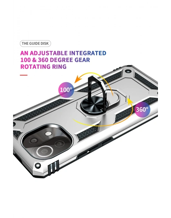 Newface Xiaomi Mİ 11 Lite Kılıf Sofya Yüzüklü Silikon Kapak - Gümüş