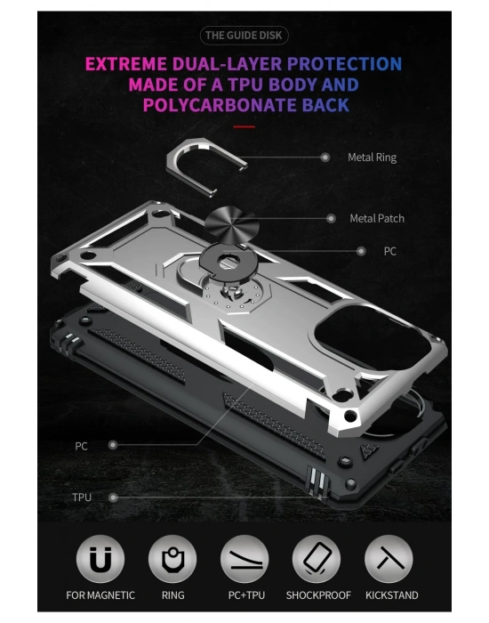 Newface Xiaomi Mİ 11 Lite Kılıf Sofya Yüzüklü Silikon Kapak - Gümüş