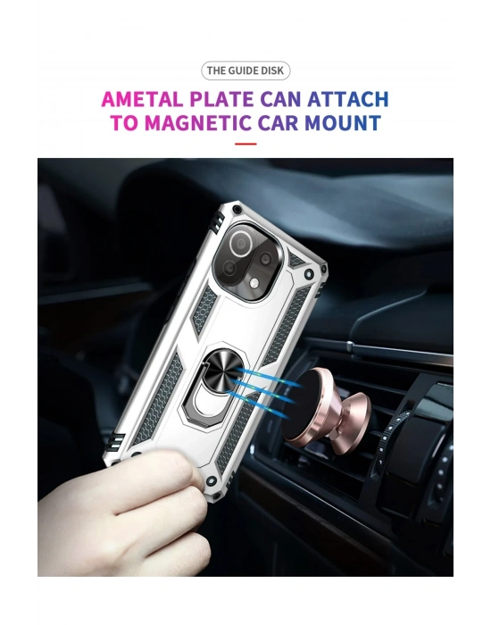 Newface Xiaomi Mİ 11 Lite Kılıf Sofya Yüzüklü Silikon Kapak - Gümüş