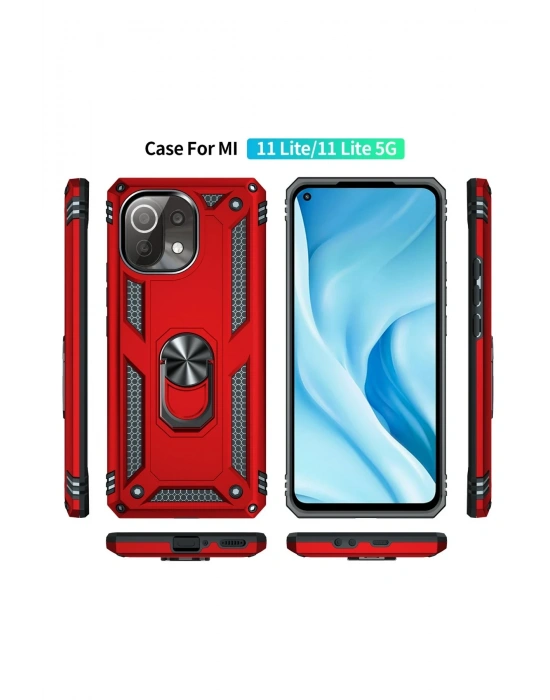 Newface Xiaomi Mİ 11 Lite Kılıf Sofya Yüzüklü Silikon Kapak - Kırmızı