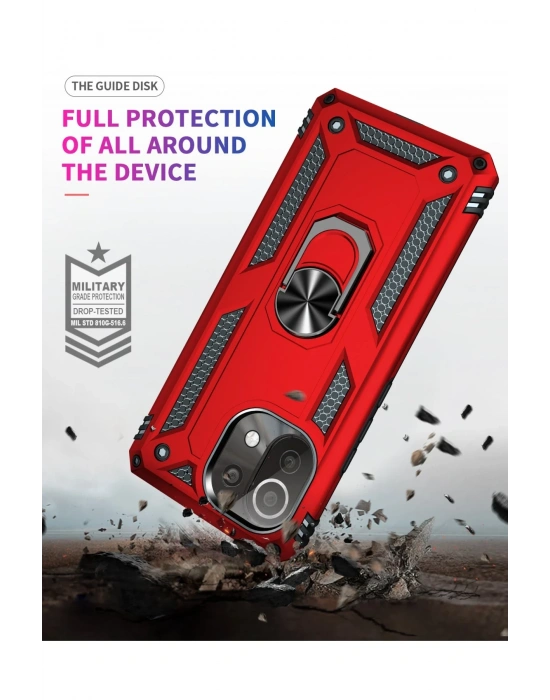 Newface Xiaomi Mİ 11 Lite Kılıf Sofya Yüzüklü Silikon Kapak - Kırmızı