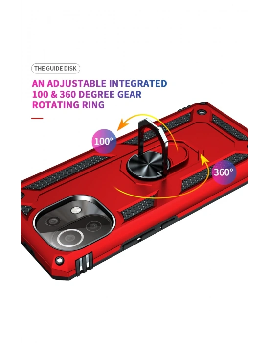 Newface Xiaomi Mİ 11 Lite Kılıf Sofya Yüzüklü Silikon Kapak - Kırmızı