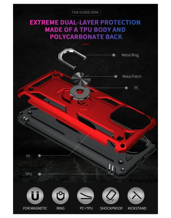 Newface Xiaomi Mİ 11 Lite Kılıf Sofya Yüzüklü Silikon Kapak - Kırmızı