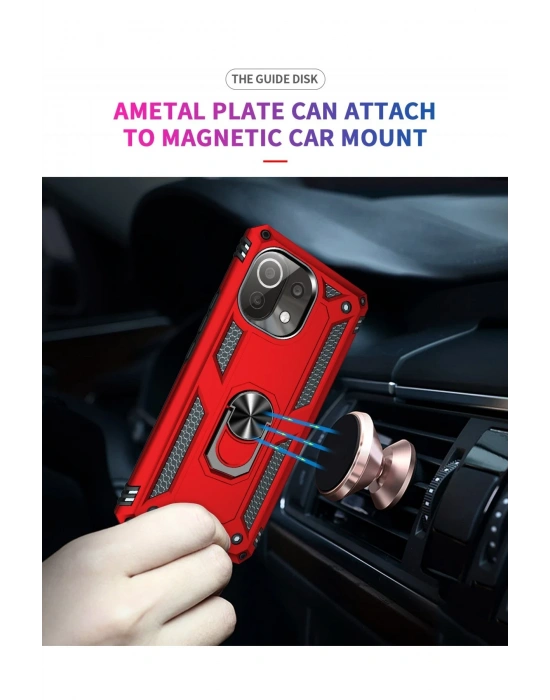 Newface Xiaomi Mİ 11 Lite Kılıf Sofya Yüzüklü Silikon Kapak - Kırmızı