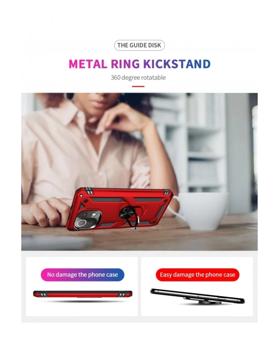 Newface Xiaomi Mİ 11 Lite Kılıf Sofya Yüzüklü Silikon Kapak - Kırmızı