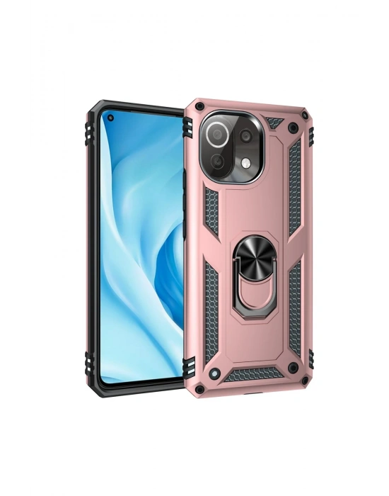 Newface Xiaomi Mİ 11 Lite Kılıf Sofya Yüzüklü Silikon Kapak - Rose