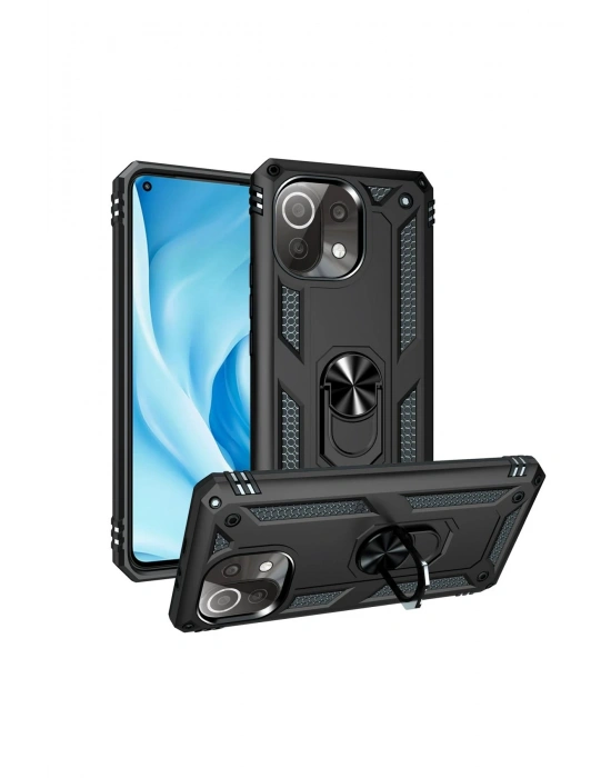 Newface Xiaomi Mİ 11 Lite Kılıf Sofya Yüzüklü Silikon Kapak - Siyah