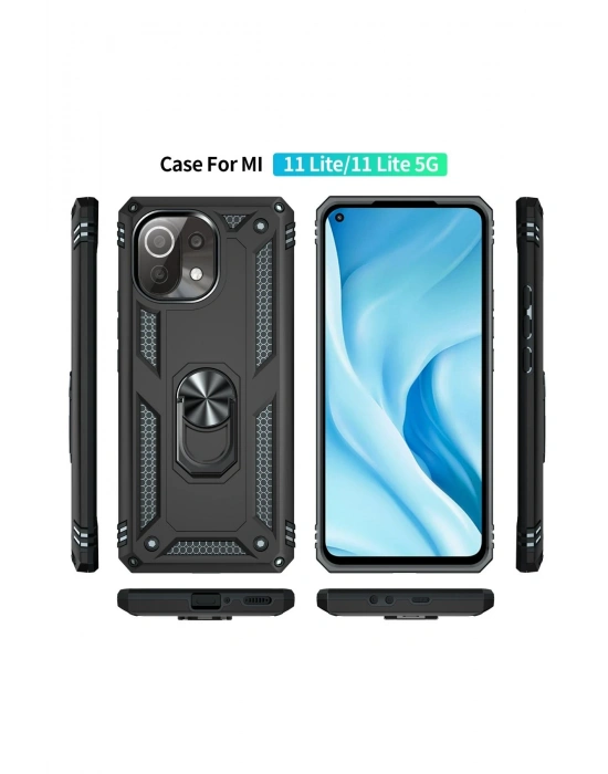 Newface Xiaomi Mİ 11 Lite Kılıf Sofya Yüzüklü Silikon Kapak - Siyah