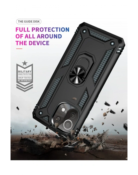 Newface Xiaomi Mİ 11 Lite Kılıf Sofya Yüzüklü Silikon Kapak - Siyah