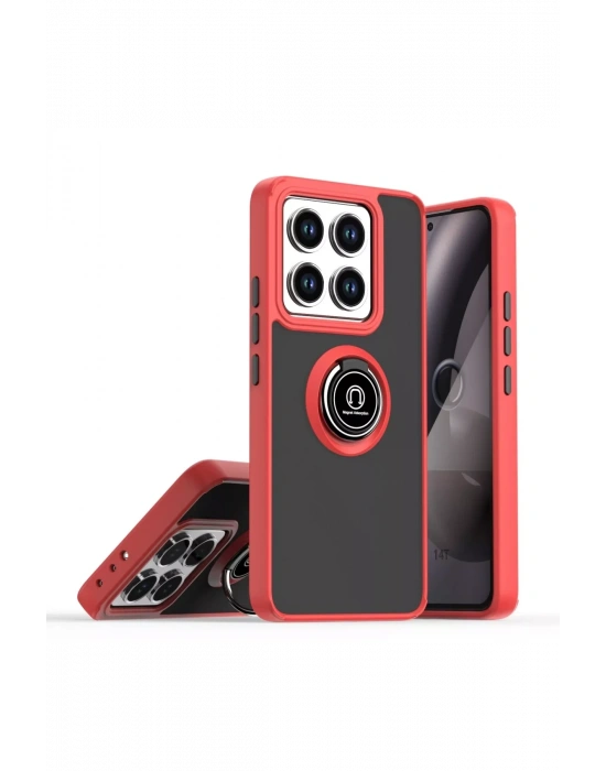 Newface Xiaomi Mi 14T Montreal Yüzüklü Silikon Kapak - Kırmızı