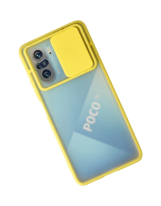 Newface Xiaomi Poco F3 Kılıf Palm Buzlu Kamera Sürgülü Silikon - Sarı