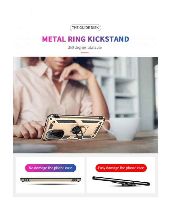 Newface Xiaomi Poco F3 Kılıf Sofya Yüzüklü Silikon Kapak - Gold