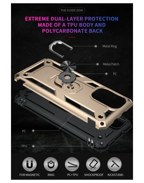 Newface Xiaomi Poco F3 Kılıf Sofya Yüzüklü Silikon Kapak - Gold