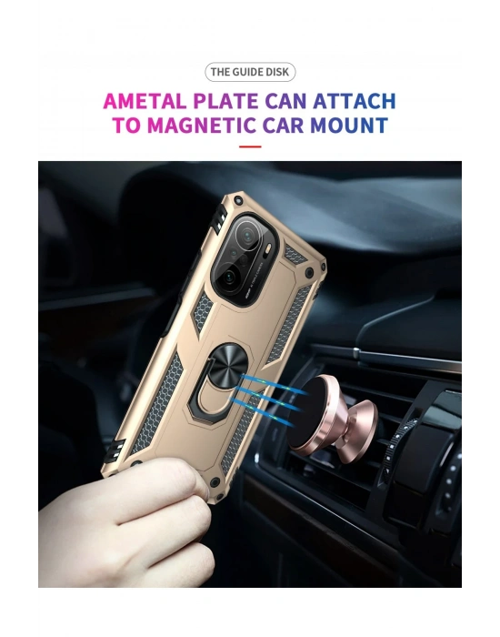 Newface Xiaomi Poco F3 Kılıf Sofya Yüzüklü Silikon Kapak - Gold